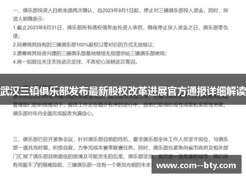 武汉三镇俱乐部发布最新股权改革进展官方通报详细解读